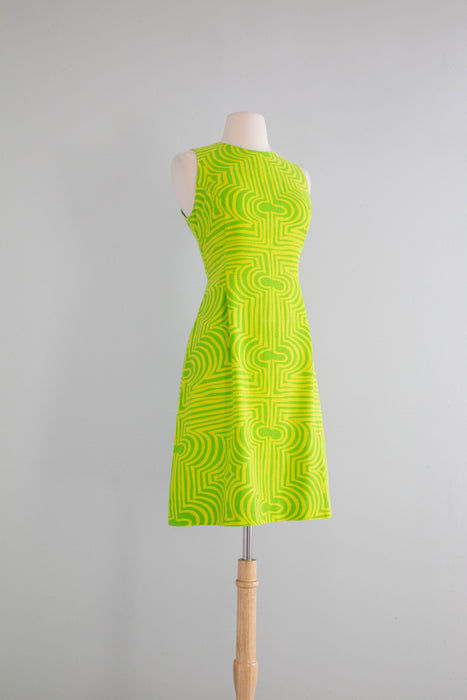 FAB 1960's OP ART Lemon Lime Shift Dress By Lanz / Medium