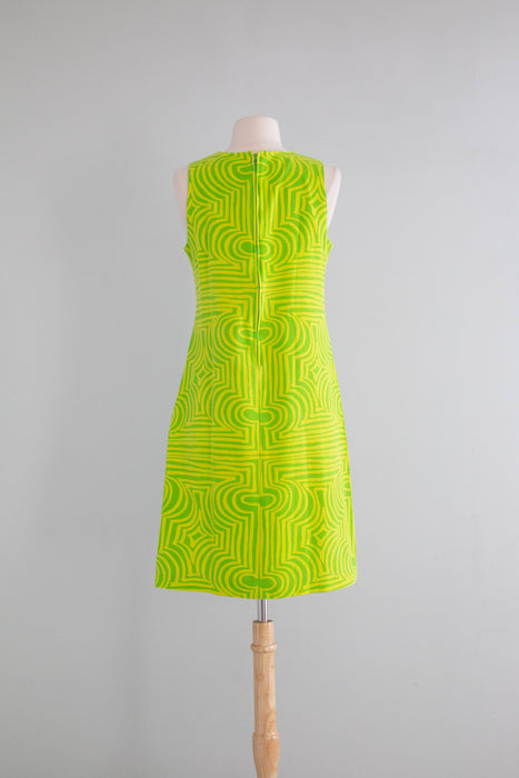 FAB 1960's OP ART Lemon Lime Shift Dress By Lanz / Medium