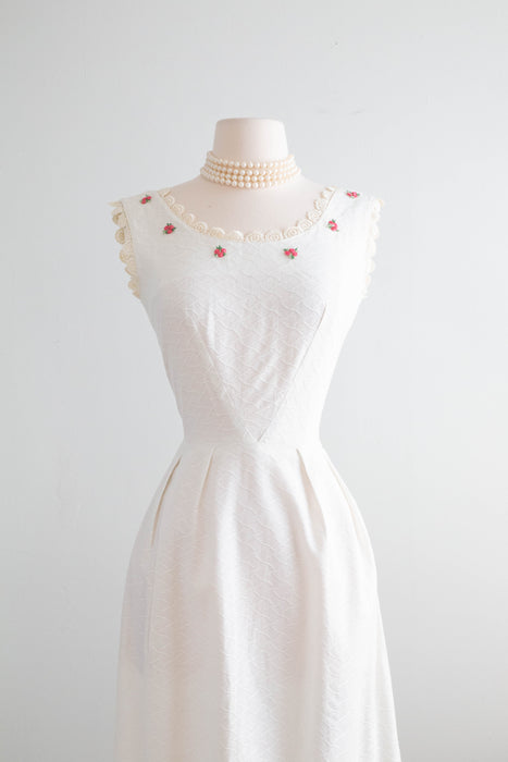 Adorable 1960's White Cotton Special Occasion Dress / Medium