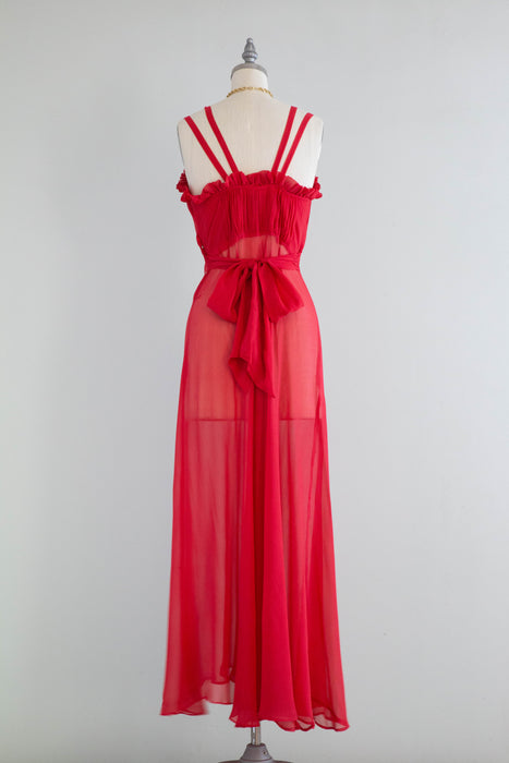 Stunning 1930's Hibiscus Silk Chiffon Bias Cut Evening Dress / Small