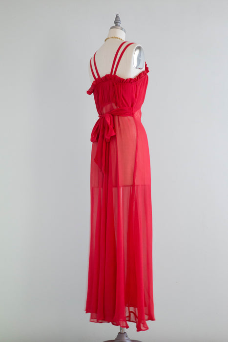 Stunning 1930's Hibiscus Silk Chiffon Bias Cut Evening Dress / Small