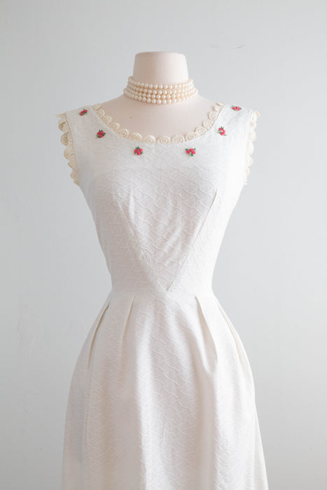 Adorable 1960's White Cotton Special Occasion Dress / Medium