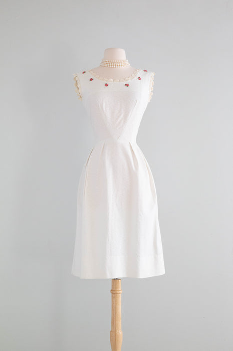 Adorable 1960's White Cotton Special Occasion Dress / Medium Xtabay Vintage Adorable 1960's White Cotton Special Occasion Dress / Medium Xtabay Vintage