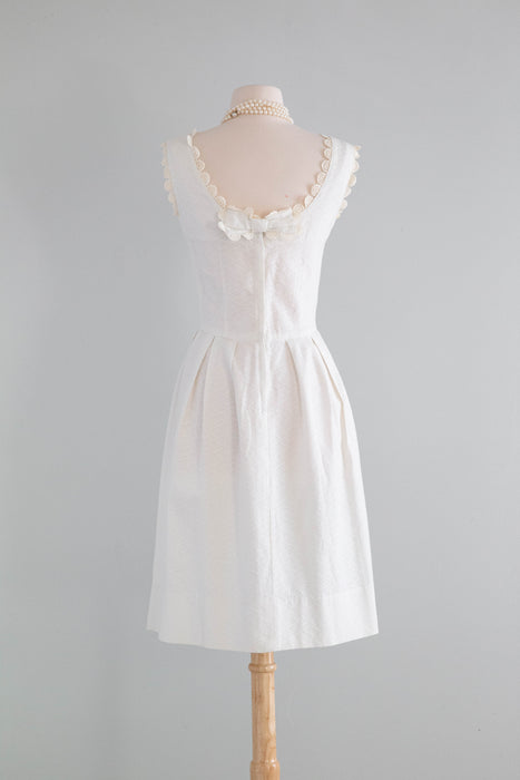 Adorable 1960's White Cotton Special Occasion Dress / Medium