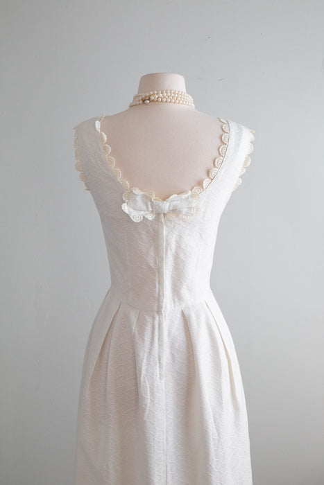 Adorable 1960's White Cotton Special Occasion Dress / Medium