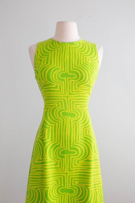 FAB 1960's OP ART Lemon Lime Shift Dress By Lanz / Medium