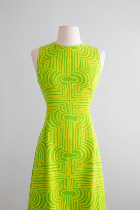 FAB 1960's OP ART Lemon Lime Shift Dress By Lanz / Medium