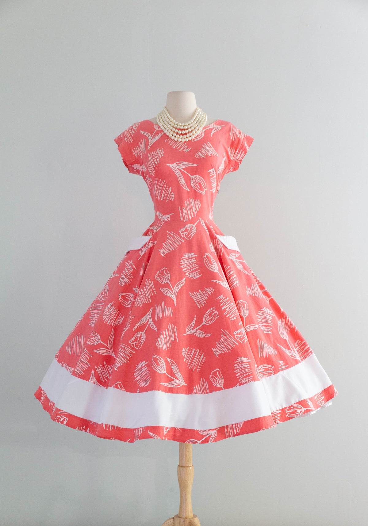 Darling 1950's Horrockses Cotton Day Dress In Pinky Coral With