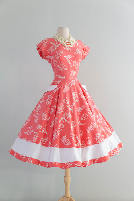 Darling 1950's Horrockses Cotton Day Dress In Pinky Coral With Pockets! / SM