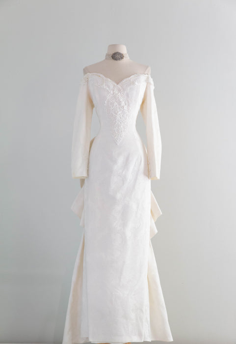 Dreamy 1980's Jessica McClintock OTS Ivory Brocade Wedding Gown / Medi Xtabay Vintage Dreamy 1980's Jessica McClintock OTS Ivory Brocade Wedding Gown / Medi Xtabay Vintage