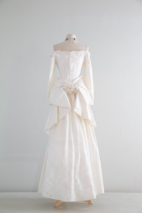 Dreamy 1980's Jessica McClintock OTS Ivory Brocade Wedding Gown / Medium