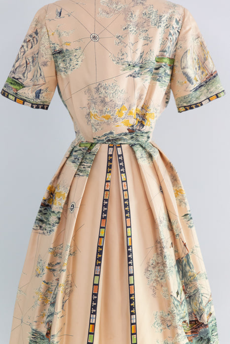Incredible 1950's Silk Nautical Scene Dress By Simone de Paris / SM