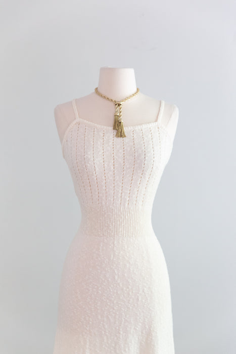 Sexy 1970's Minimalist Knit Dress In Ecru / SM