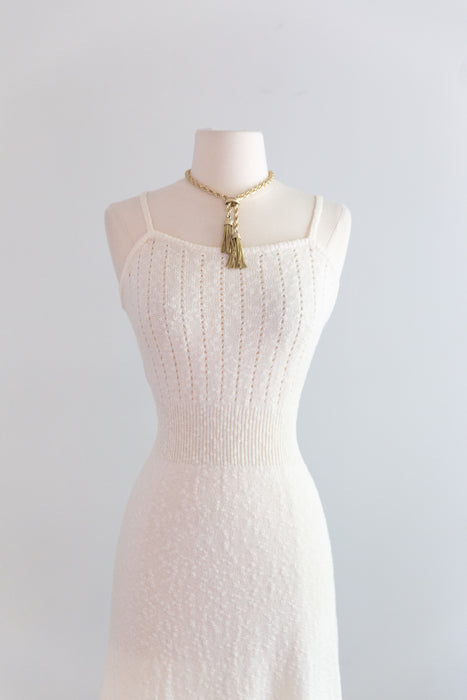 Sexy 1970's Minimalist Knit Dress In Ecru / SM