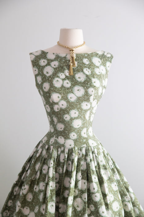 Beautiful 1950's Polished Cotton Floral Print Dress From Nicholas Ungar / S