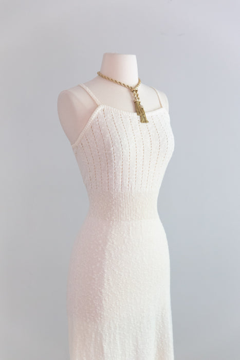 Sexy 1970's Minimalist Knit Dress In Ecru / SM