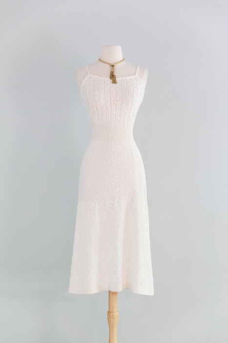 Sexy 1970's Minimalist Knit Dress In Ecru / SM