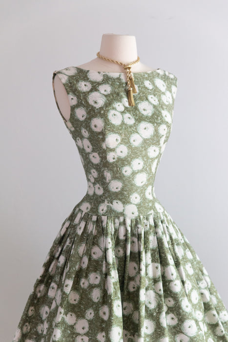 Beautiful 1950's Polished Cotton Floral Print Dress From Nicholas Ungar / S