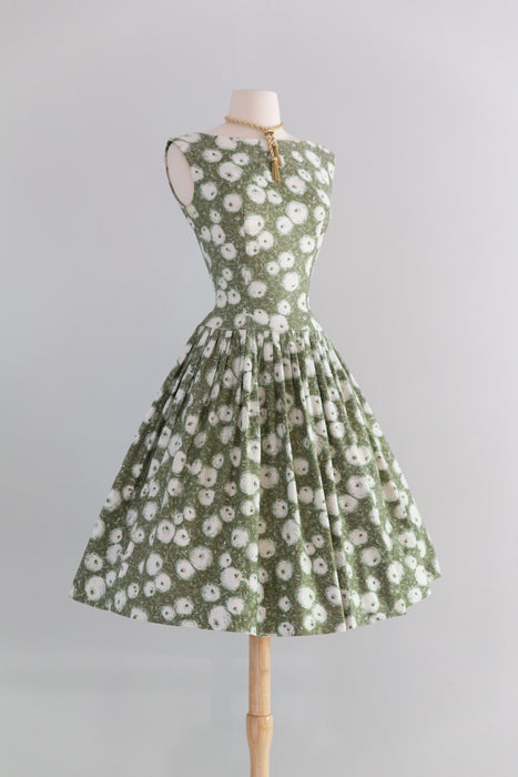 Beautiful 1950's Polished Cotton Floral Print Dress From Nicholas Ungar / S