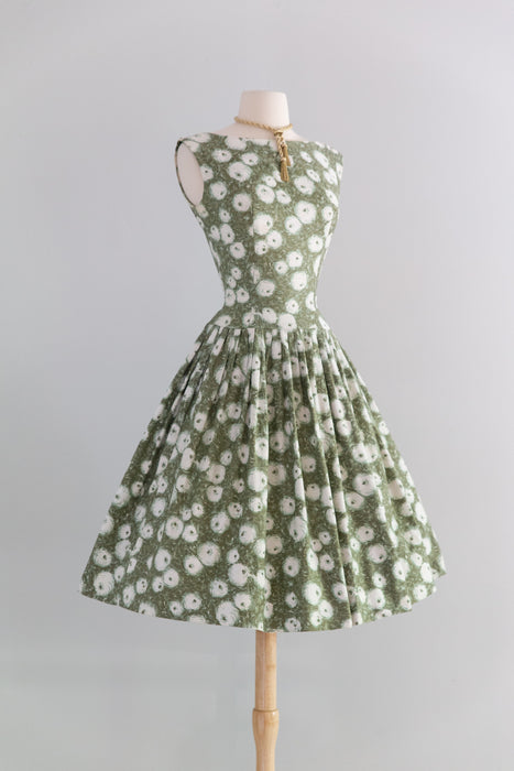 Beautiful 1950's Polished Cotton Floral Print Dress From Nicholas Ungar / S