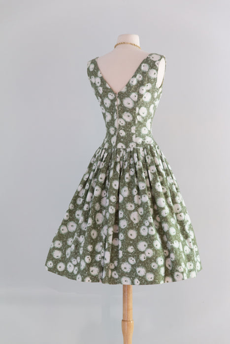 Beautiful 1950's Polished Cotton Floral Print Dress From Nicholas Ungar / S