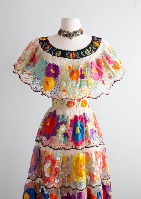 Rare 1940's Mexican Chiapas Two Piece Traditional Skirt & Blouse Gala Dress Set / Medium