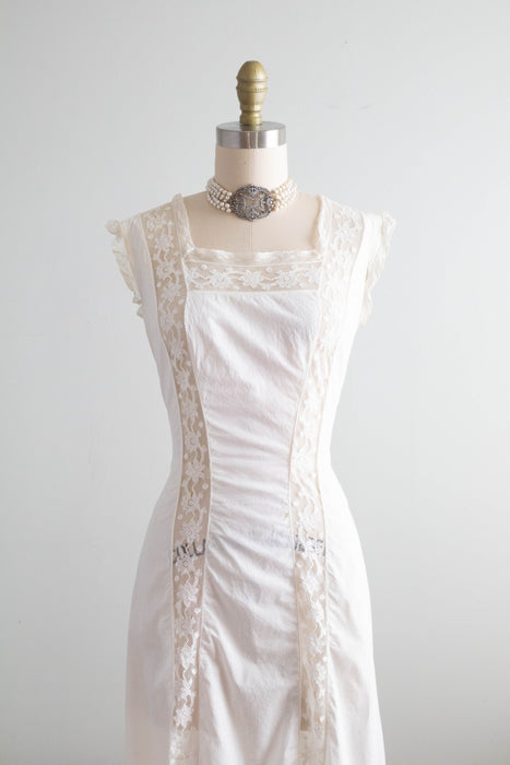 Exquisite 1900's Edwardian Era Cotton Lace Slip Dress / Small