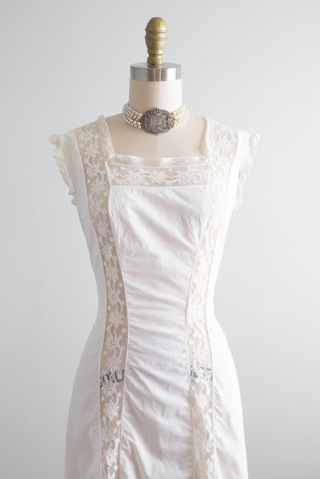 Exquisite 1900's Edwardian Era Cotton Lace Slip Dress / Small