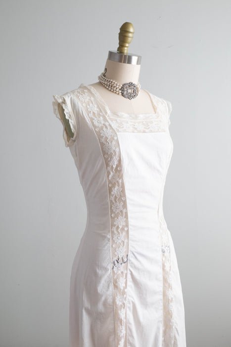 Exquisite 1900's Edwardian Era Cotton Lace Slip Dress / Small