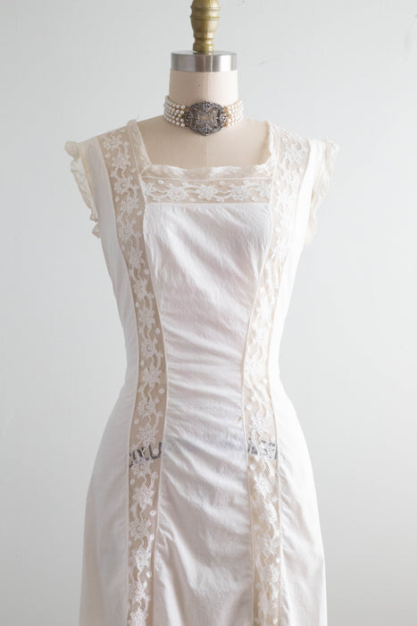 Exquisite 1900's Edwardian Era Cotton Lace Slip Dress / Small