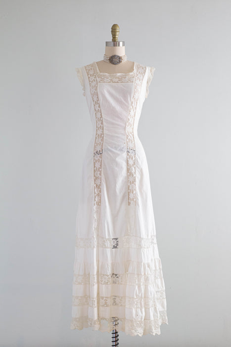 Exquisite 1900's Edwardian Era Cotton Lace Slip Dress / Small