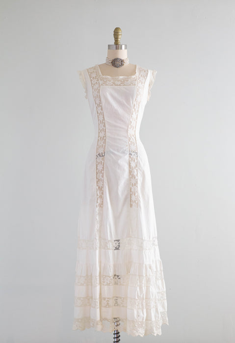 Exquisite 1900's Edwardian Era Cotton Lace Slip Dress / Small