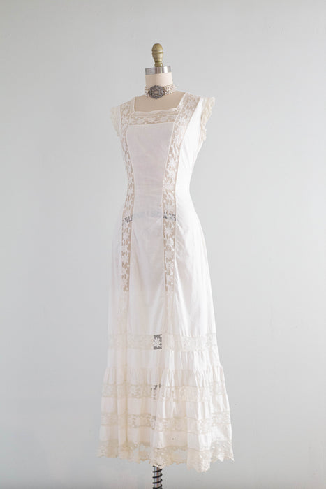 Exquisite 1900's Edwardian Era Cotton Lace Slip Dress / Small