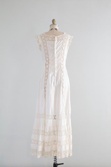 Exquisite 1900's Edwardian Era Cotton Lace Slip Dress / Small