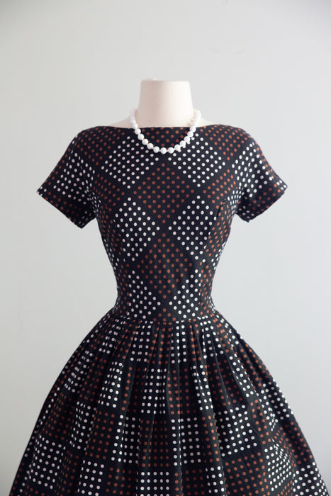 Darling Early 1960's Polka Dot Checked Cotton Dress By Glass Original  / M