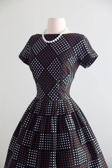 Darling Early 1960's Polka Dot Checked Cotton Dress By Glass Original  / M