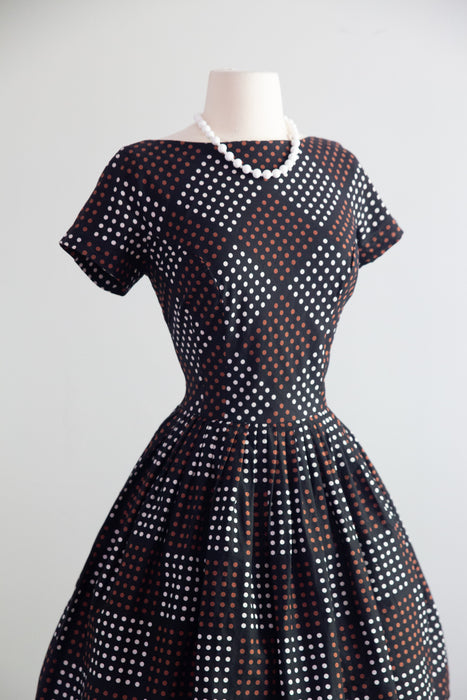 Darling Early 1960's Polka Dot Checked Cotton Dress By Glass Original  / M