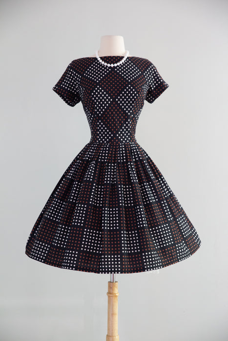 Darling Early 1960's Polka Dot Checked Cotton Dress By Glass Original  / M