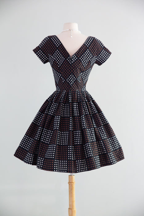 Darling Early 1960's Polka Dot Checked Cotton Dress By Glass Original  / M