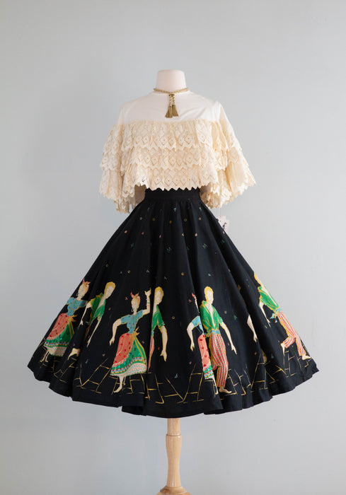 Iconic 1950's Novelty Print MAMBO Circle Skirt With Sequins / Small