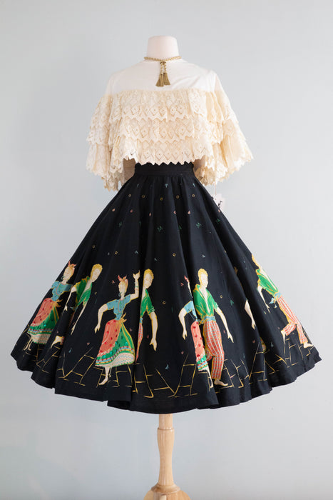 Iconic 1950's Novelty Print MAMBO Circle Skirt With Sequins / Small