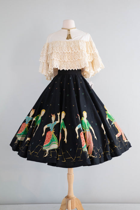 Iconic 1950's Novelty Print MAMBO Circle Skirt With Sequins / Small