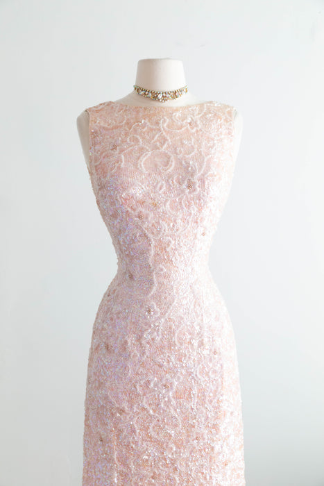 Glamorous 1960's Gene Shelly Shimmering Aurora Pink Sequin Cocktail Dress / Small