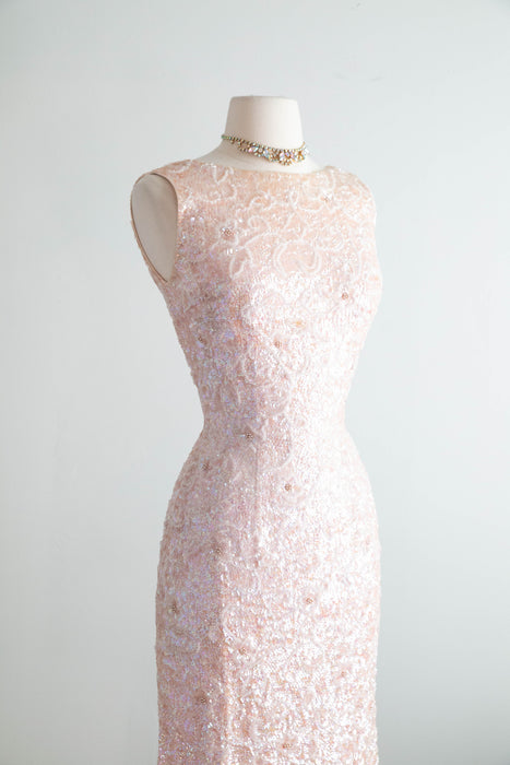 Glamorous 1960's Gene Shelly Shimmering Aurora Pink Sequin Cocktail Dress / Small