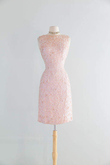 Glamorous 1960's Gene Shelly Shimmering Aurora Pink Sequin Cocktail Dress / Small