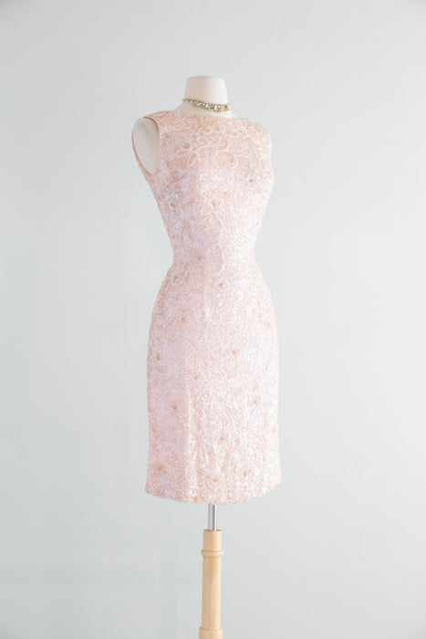 Glamorous 1960's Gene Shelly Shimmering Aurora Pink Sequin Cocktail Dress / Small
