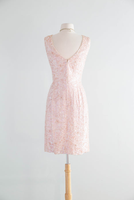 Glamorous 1960's Gene Shelly Shimmering Aurora Pink Sequin Cocktail Dress / Small