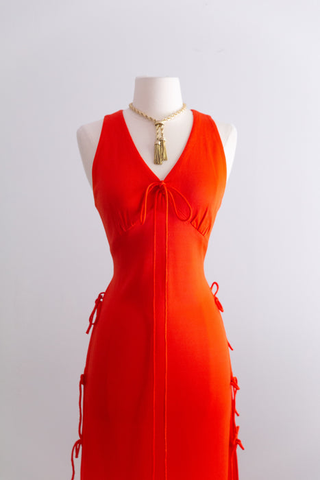 Sizzling 1970's Tie Up Maxi Dress by Funky in HOT Tomato / SM