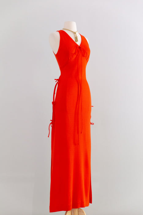 Sizzling 1970's Tie Up Maxi Dress by Funky in HOT Tomato / SM