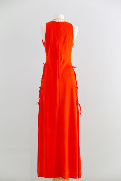 Sizzling 1970's Tie Up Maxi Dress by Funky in HOT Tomato / SM